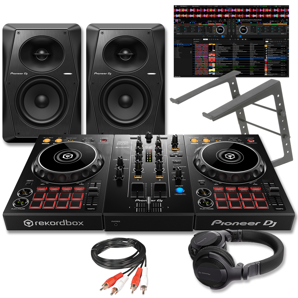 Pioneer DJ DDJ-400, VM-50 Speakers, Laptop Stand & HDJ-CUE1 Headphones Bundle