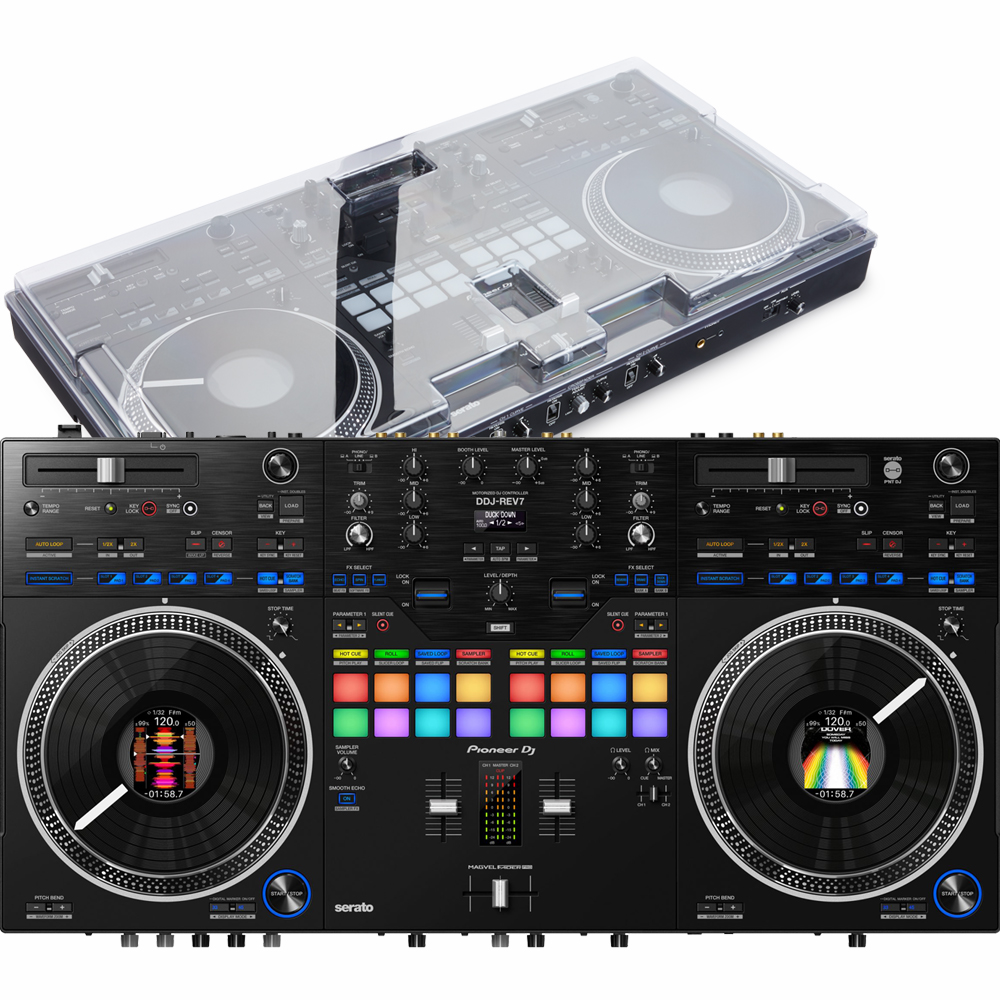 Pioneer DJ DDJ-REV7, Motorized Battle-Style Serato DJ Pro Controller + Decksaver Bundle