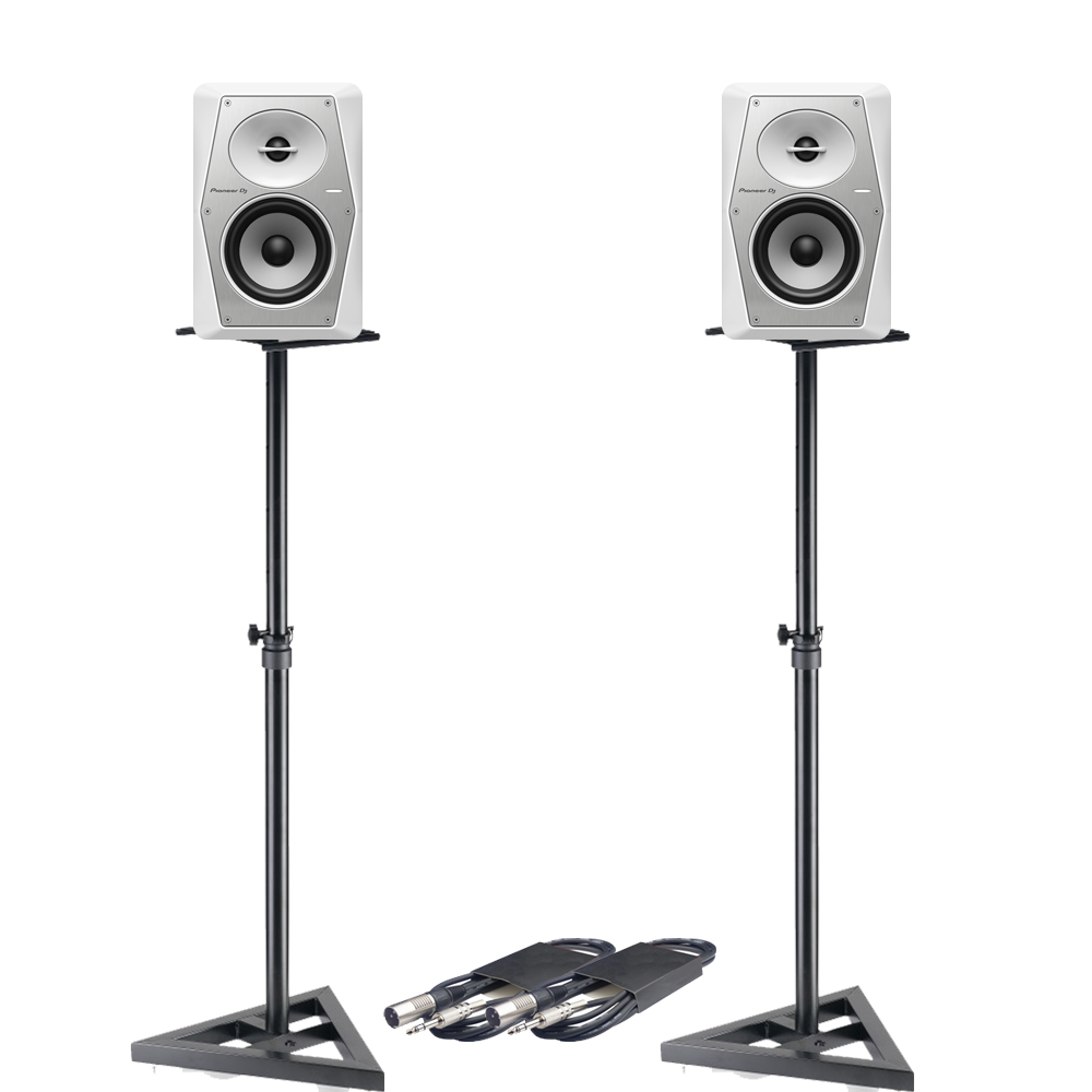 Pioneer DJ VM-50 Active DJ Speakers White (Pair) + Stands & Cables Bundle Deal