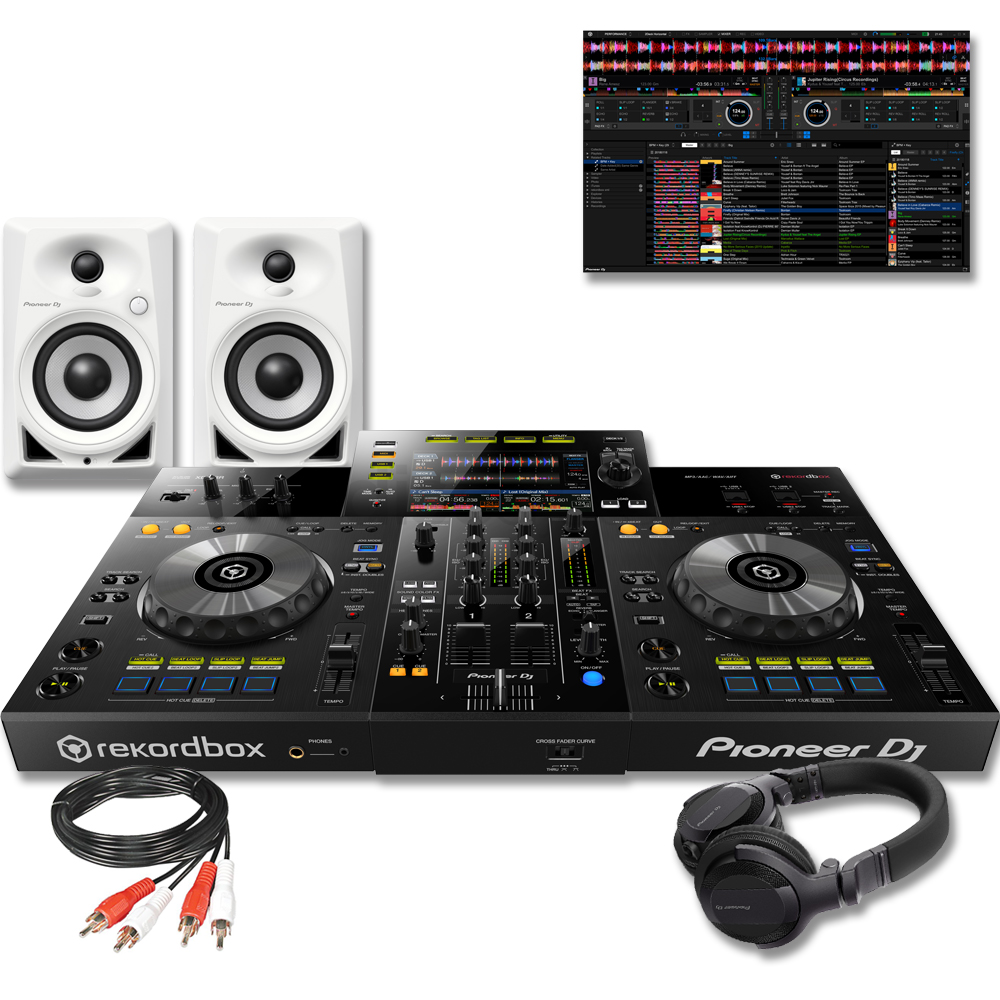 Pioneer XDJ-RR Standalone DJ Controller, DM-40 White DJ Speakers, HDJ-CUE1 Headphones Package Deal