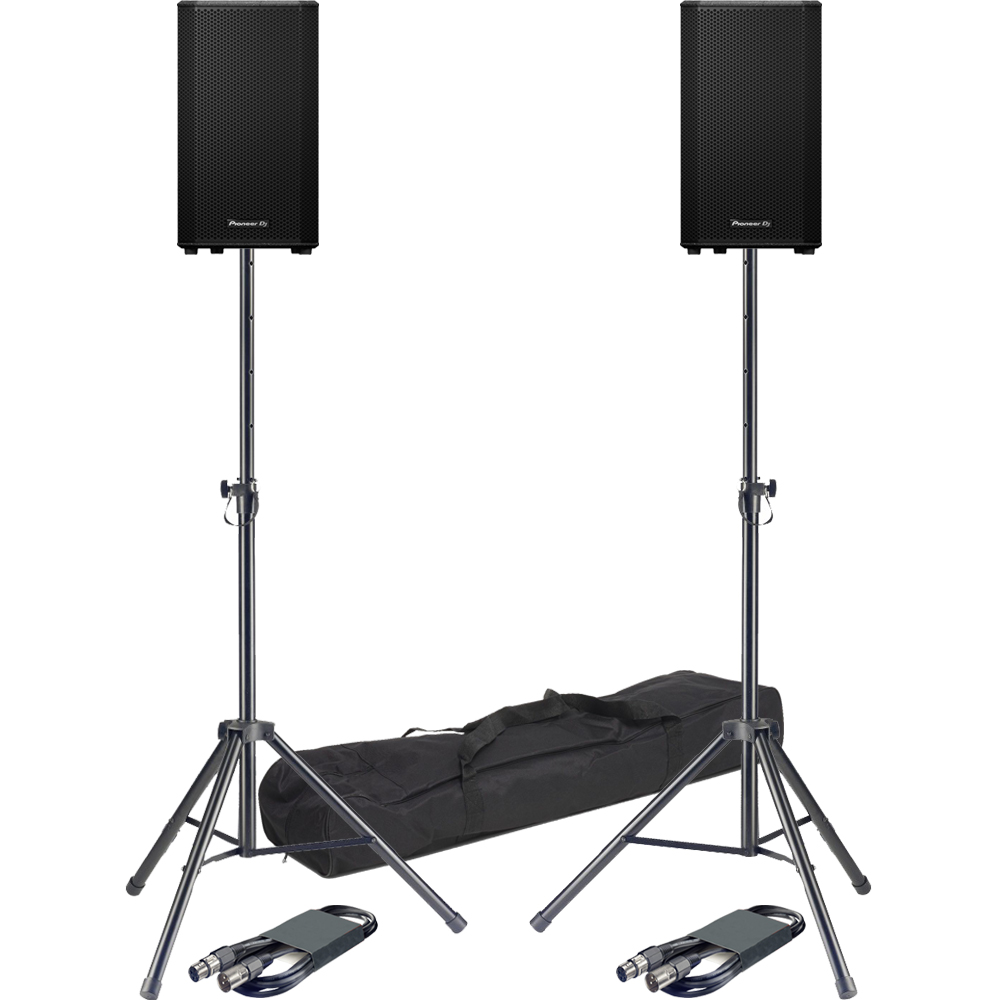 Pioneer DJ XPRS82, 8" Active PA Speakers + Tripod Stands & Leads Bundle Deal