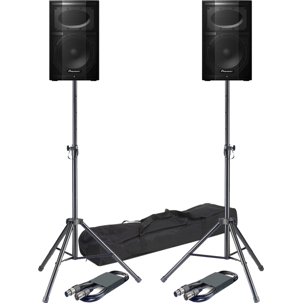 Pioneer XPRS10 Active PA Speakers + Tripod Stands & Leads Bundle Deal