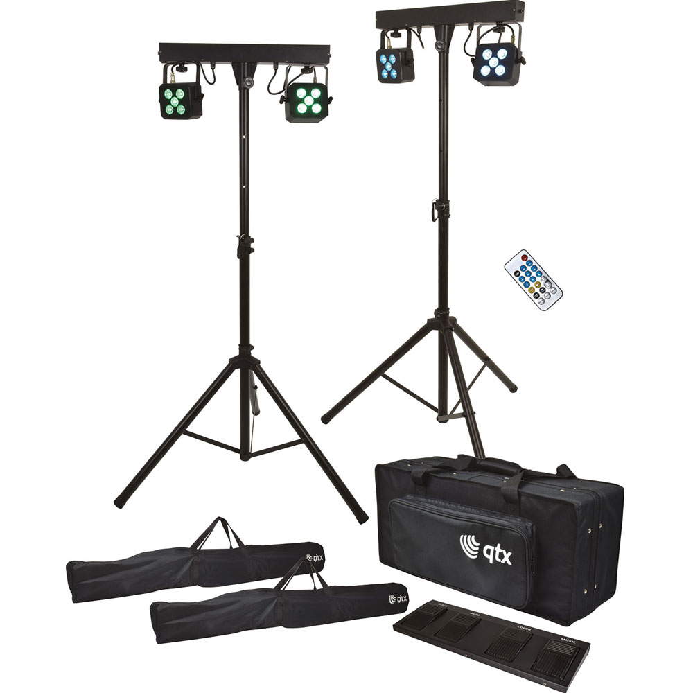 QTX Stereo Twin Par Bar Lighting System With Carry Bags, Remote & Footswitch