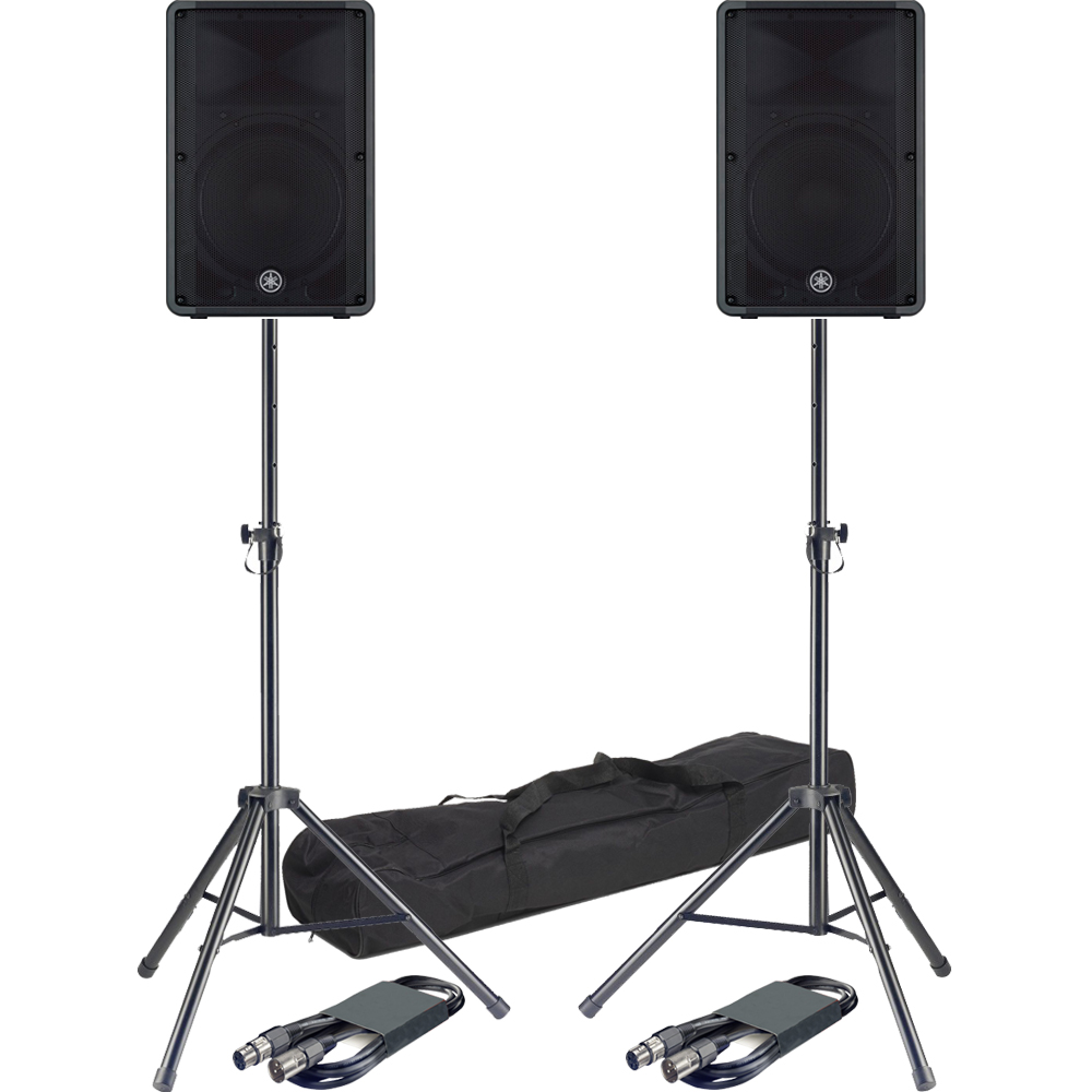 Yamaha DBR10 Active PA Speakers + Tripod Stands & Leads Bundle