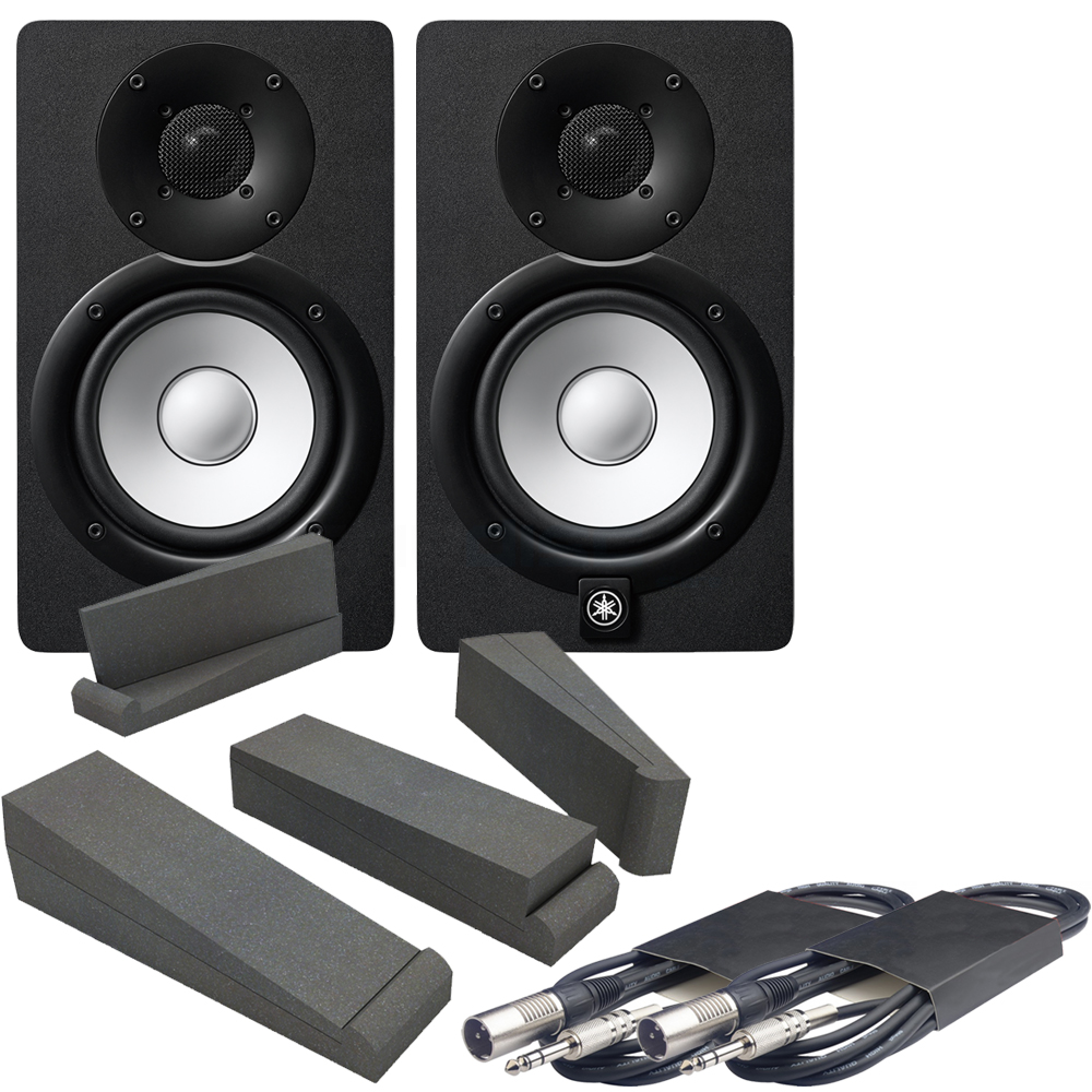 Yamaha HS5 Black Active Studio Monitors, Isolation Pads & Leads Bundle