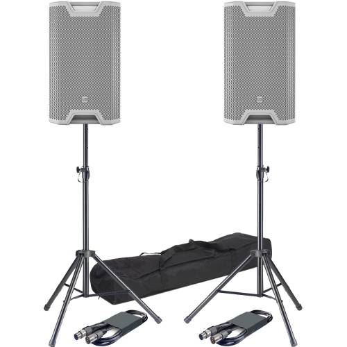 LD Systems ICOA 15A White, Active PA Speakers (Pair) + Stands & Leads Bundle