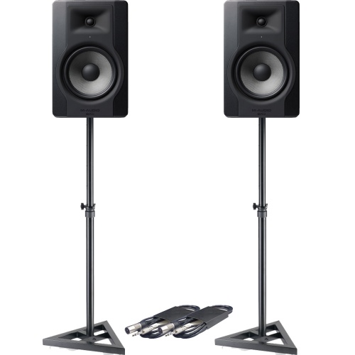 M-Audio BX8 D3 Monitors (Pair) + Monitor Stands + Leads Bundle