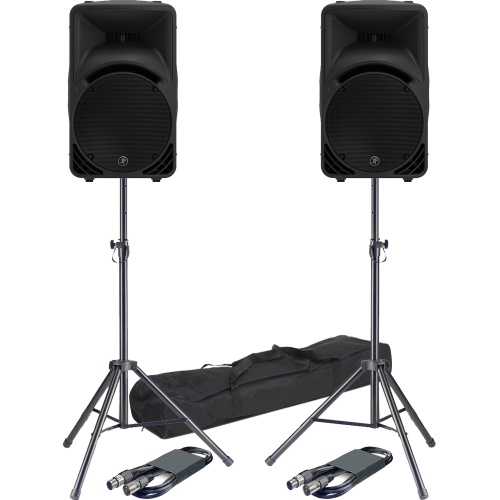 Mackie SRM450 V3 Active Portable PA Speakers, Stands & Leads Bundle