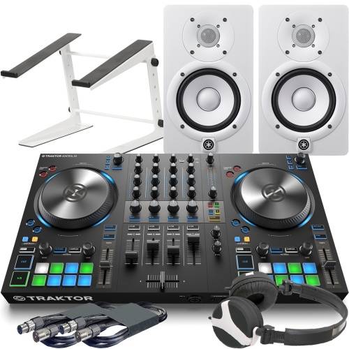 Native Instruments Traktor Kontrol S3 + White Yamaha HS5, Laptop Stand & Headphones