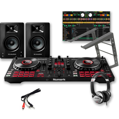 Numark Mixtrack Platinum FX, BX3 Speakers, Laptop Stand & HF125 Headphones