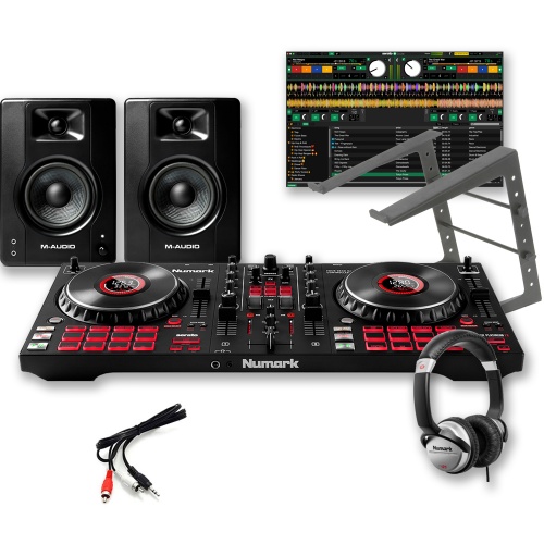 Numark Mixtrack Platinum FX, BX4 Speakers, Laptop Stand & HF125 Headphones