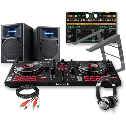 Numark Mixtrack Platinum FX + N-Wave 360 Speakers, Laptop Stand, HF125