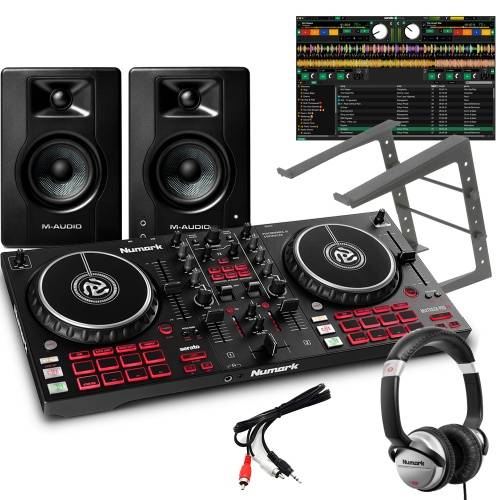Numark Mixtrack Pro FX, M-Audio BX3 Speakers, Laptop Stand & Numark HF125 Headphones