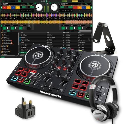 Numark Party Mix II + HF125 Headphones, Phone Stand & USB Plug Bundle