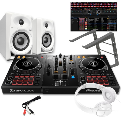 Pioneer DJ DDJ-400 Controller, White DM-40 Speakers, Laptop Stand & MJ503W Headphones Bundle Deal