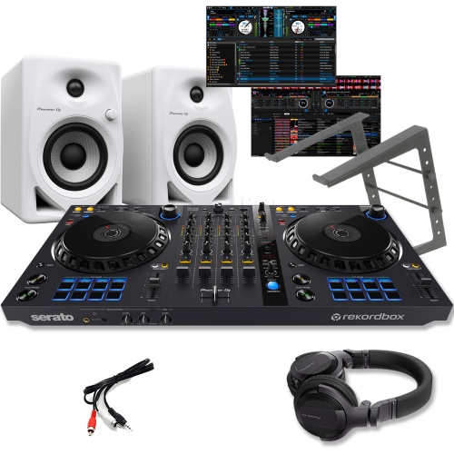 Pioneer DJ DDJ-FLX6 Controller, DM-40DW Speakers, Laptop Stand & HDJ-CUE1 Headphones Bundle Deal