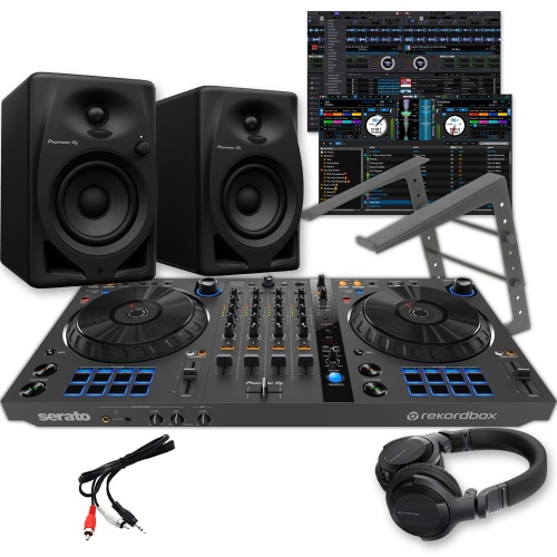 Pioneer DJ DDJ-FLX6-GT Controller, DM-40D Speakers, Laptop Stand & HDJ-CUE1 Headphones Package