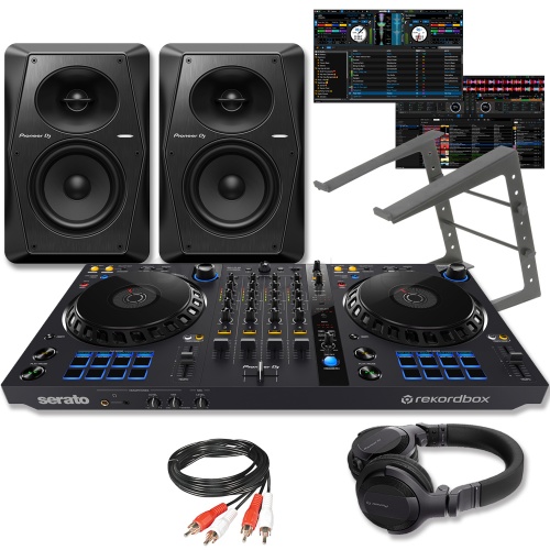 Pioneer DDJ-FLX6, VM-50 Speakers, HDJ-CUE1 Headphones & Laptop Stand Bundle Inc. Rekordbox & Serato