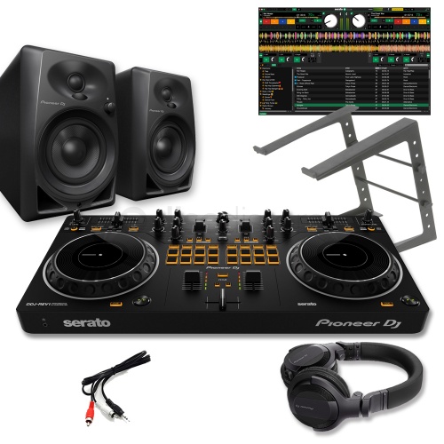 Pioneer DJ DDJ-REV1, DM-40 Speakers, HDJ-CUE1 Headphones & Laptop Stand Bundle Deal