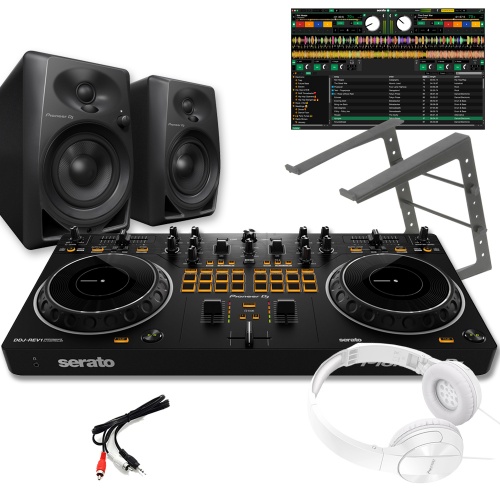 Pioneer DJ DDJ-REV1, DM-40 Speakers, MJ503W Headphones & Laptop Stand Bundle Deal