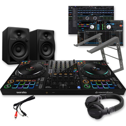 Pioneer DJ DDJ-FLX10 DJ Controller, DM-40D Speakers, Laptop Stand & HDJ-CUE1 Headphones Bundle
