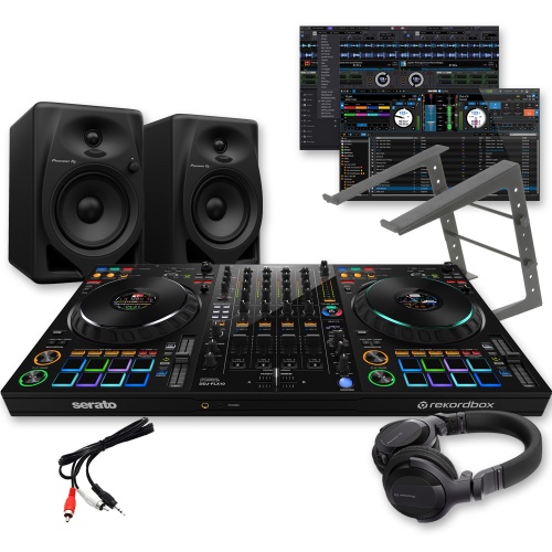 Pioneer DJ DDJ-FLX10 DJ Controller, DM-50D Speakers, Laptop Stand & HDJ-CUE1 Headphones Bundle