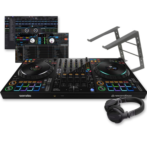 Pioneer DJ DDJ-FLX10 DJ Controller, Laptop Stand & HDJ-CUE1 Headphones Bundle