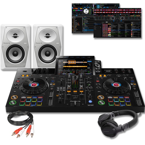 Pioneer DJ XDJ-RX3 + VM-50 White Speakers & HDJ-CUE1 Headphones Bundle