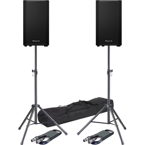 Pioneer DJ XPRS122, 12'' Active PA Speakers + Tripod Stands & Leads Bundle Deal
