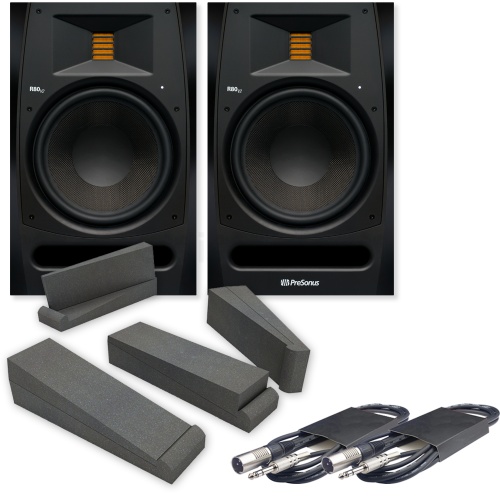 Presonus R80v2 AMT Active Studio Monitors + Iso Pads & Leads Bundle