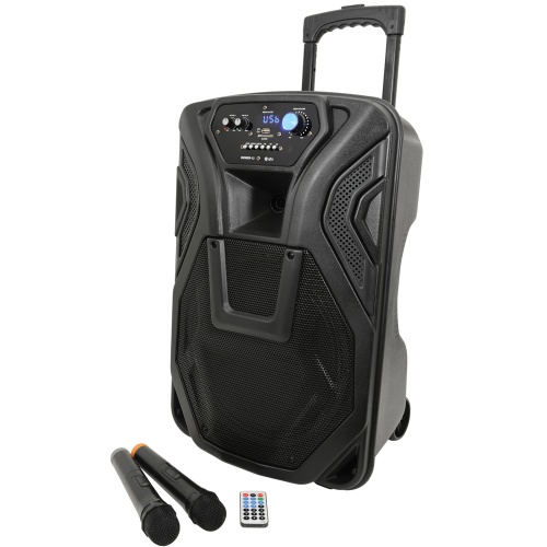 QTX 12'' Battery Powered Busker PA System with VHF Mics & USB/SD Media Player + Bluetooth (40w RMS)