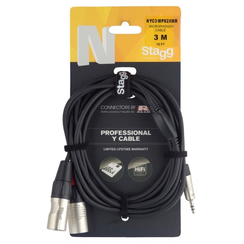 Stagg Mini Jack - Split XLRm 3 Metre Pro Audio Cable (NYC3/MPS2XMR)