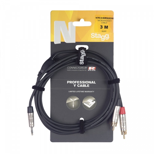 Stagg Mini Jack - Split RCA 3 Metre Pro Audio Cable (NYC3MPS2CMR)