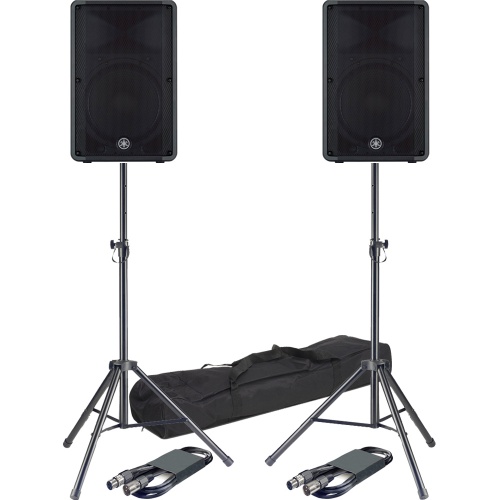 Yamaha DBR12 Active PA Speakers + Tripod Stands & Leads Bundle