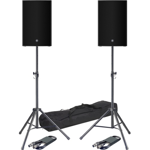 Yamaha DZR12 Active PA Speakers + Tripod Stands & Leads Bundle