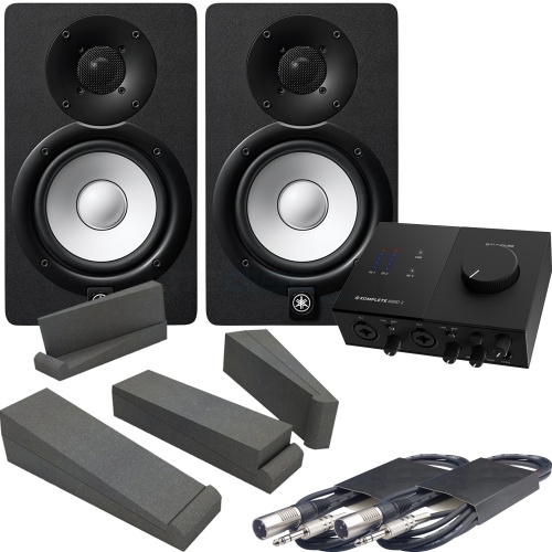 Yamaha HS7 Black (Pair) + NI Komplete Audio 2 Interface, Pads & Leads