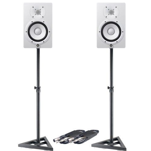 Yamaha HS7 White Active Studio Monitors + Stands & Leads