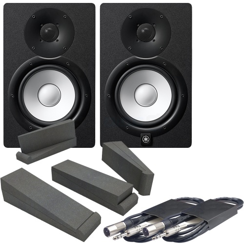 Yamaha HS7 Black Active Studio Monitors, Isolation Pads & Leads Bundle