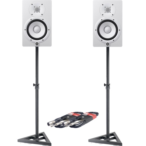 Yamaha HS8 White Active Studio Monitors + Stands & Leads